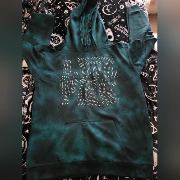 Vs pink tie dye warped bling campus hoodie, large. NWT. - Picture 8 of 11
